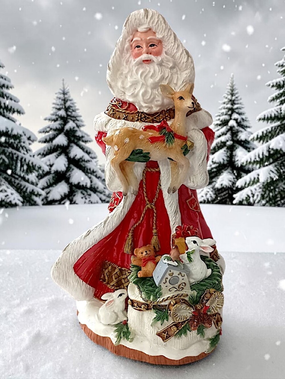 Fitz Floyd Yuletide Santa Claus Figurine‎ Holding Deer Christmas Holiday Acrylic